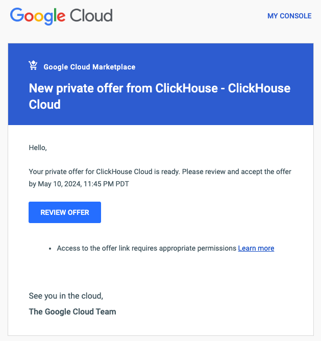 GCP Marketplace 비공개 오퍼 이메일