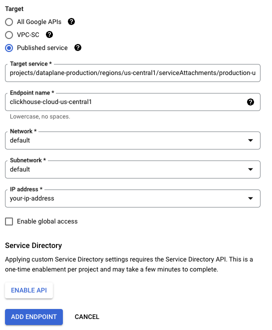 Private Service Connect에 대해 Global Access 활성화